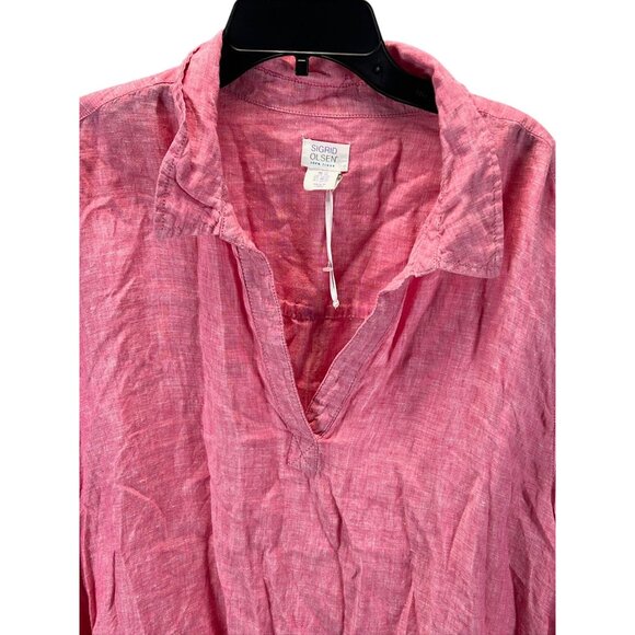 Sigrid Olsen Womens 100% Linen Pink Tunic Top Sz 2X Oversized Long Sleeve Casual - Picture 3 of 6
